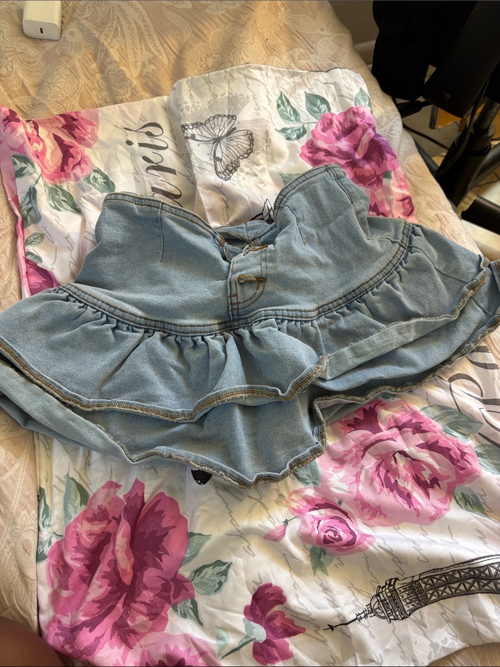 SHEIN Light Blue Denim Ruffle Skort